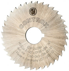 Controx - 2-1/2" Diam x 0.0938" Blade Thickness x 5/8" Arbor Hole Diam, 36 Tooth Slitting and Slotting Saw - Arbor Connection, Right Hand, Uncoated, Cobalt, 15° Rake, Concave Ground, Contains Keyway - Exact Tooling