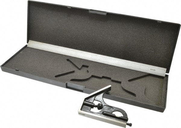 SPI - 2 Piece, 18" Combination Square Set - 1/100, 1/32, 1/50 & 1/64" (16R) Graduation, Hardened Steel Blade, Hardened Steel Square Head - Exact Tooling