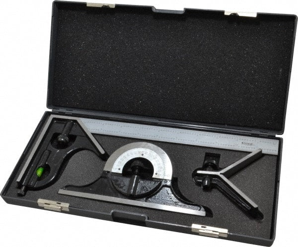 SPI - 4 Piece, 12" Combination Square Set - 1/16, 1/32, 1/64 & 1/8" (4R) Graduation, Hardened Steel Blade, Hardened Steel Center, Protractor & Square Head - Exact Tooling
