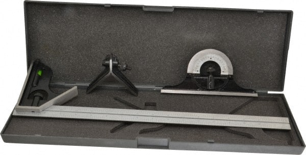 SPI - 4 Piece, 18" Combination Square Set - 1/16, 1/32, 1/64 & 1/8" (4R) Graduation, Hardened Steel Blade, Hardened Steel Center, Protractor & Square Head - Exact Tooling