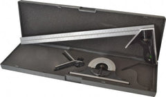 SPI - 4 Piece, 18" Combination Square Set - 1/32 & 1/64" (English/Metric) Graduation, Hardened Steel Blade, Hardened Steel Center, Protractor & Square Head - Exact Tooling