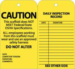 NMC - 3" High x 6" Long, CAUTION - DO NOT ALTER, English Safety & Facility Inspection Tag - Tag Header: CAUTION, 2 Sides, Black & Yellow Cardstock - Exact Tooling