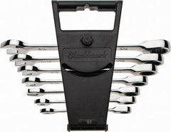 Blackhawk by Proto - 7 Piece, 3/8" to 3/4", Nonreversible Ratcheting Combination Wrench Set - Inch Measurement Standard, Full Polish Finish, Comes in Canvas Roll - Exact Tooling