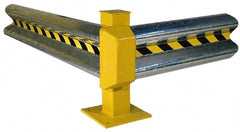 Vestil - 4' Long x 12" High, Gray with Black & Yellow Caution Tape Steel Straight Standard Guard Rail - 2 Rails Accommodated, 3-1/4" Deep, 30 Lb - Exact Tooling