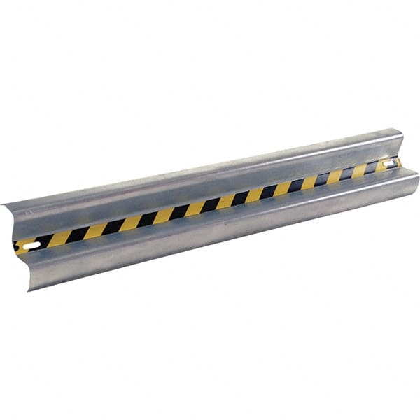 Vestil - 6' Long x 12" High, Gray with Black & Yellow Caution Tape Steel Straight Standard Guard Rail - 2 Rails Accommodated, 3-1/4" Deep, 47 Lb - Exact Tooling