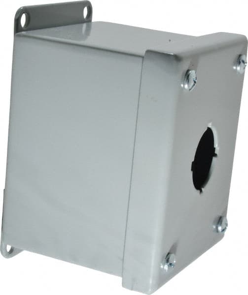 Cooper B-Line - 1 Hole, 1.203 Inch Hole Diameter, Steel Pushbutton Switch Enclosure - 4 Inch High x 3-1/4 Inch Wide x 3 Inch Deep, 12, 13 NEMA Rated - Exact Tooling