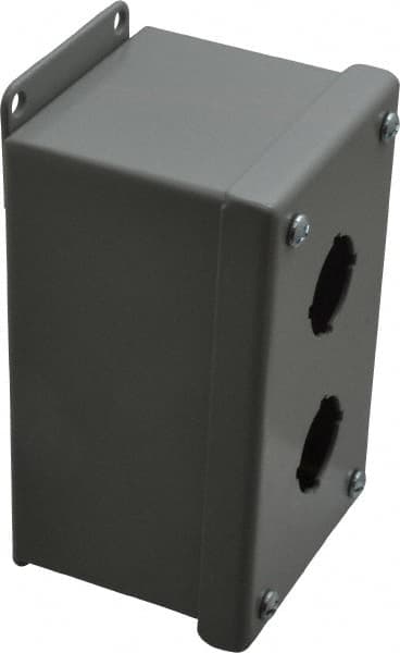 Cooper B-Line - 2 Hole, 1.203 Inch Hole Diameter, Steel Pushbutton Switch Enclosure - 5-3/4 Inch High x 3-1/4 Inch Wide x 3 Inch Deep, 12, 13 NEMA Rated - Exact Tooling