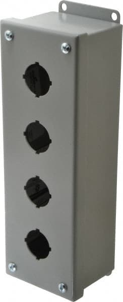 Cooper B-Line - 4 Hole, 1.203 Inch Hole Diameter, Steel Pushbutton Switch Enclosure - 10-1/4 Inch High x 3-1/4 Inch Wide x 2-3/4 Inch Deep, 12, 13 NEMA Rated - Exact Tooling