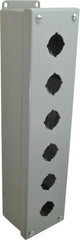 Cooper B-Line - 6 Hole, 1.203 Inch Hole Diameter, Steel Pushbutton Switch Enclosure - 14-3/4 Inch High x 3-1/4 Inch Wide x 2-3/4 Inch Deep, 12, 13 NEMA Rated - Exact Tooling