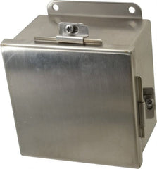 Cooper B-Line - Stainless Steel Standard Enclosure Hinge Flat Cover - NEMA 4, 12, 13, 3RX, 4X, 6" Wide x 6" High x 4" Deep, Corrosion Resistant, Dust-tight, Rainproof & Watertight - Exact Tooling