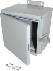 Cooper B-Line - Steel Junction Box Enclosure Hinge Flat Cover - NEMA 3R, 8" Wide x 8" High x 6" Deep, Rainproof - Exact Tooling