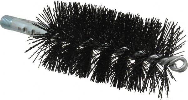 Schaefer Brush - 5" Brush Length, 2-1/2" Diam, Nylon Single Stem, Single Spiral Tube Brush - 7-1/4" Long, Nylon, 1/4" NPSM Male Connection - Exact Tooling