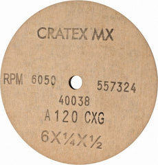 Cratex - 6" Diam x 1/2" Hole x 1/4" Thick, 120 Grit Surface Grinding Wheel - Aluminum Oxide, Type 1, Fine Grade, 6,050 Max RPM, No Recess - Exact Tooling