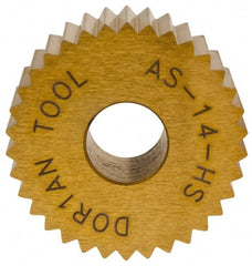 Dorian Tool - 3/4" Diam, 90° Tooth Angle, 14 TPI, Standard (Shape), Form Type High Speed Steel Straight Knurl Wheel - 3/8" Face Width, 1/4" Hole, Circular Pitch, Bright Finish, Series A - Exact Tooling