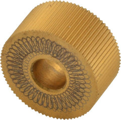 Dorian Tool - 3/4" Diam, 90° Tooth Angle, 35 TPI, Standard (Shape), Form Type High Speed Steel Straight Knurl Wheel - 3/8" Face Width, 1/4" Hole, Circular Pitch, Bright Finish, Series A - Exact Tooling
