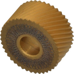 Dorian Tool - 3/4" Diam, 90° Tooth Angle, 20 TPI, Standard (Shape), Form Type High Speed Steel Right-Hand Diagonal Knurl Wheel - 3/8" Face Width, 1/4" Hole, Circular Pitch, 30° Helix, Bright Finish, Series A - Exact Tooling
