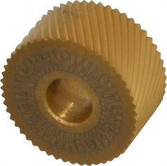 Dorian Tool - 3/4" Diam, 90° Tooth Angle, 25 TPI, Standard (Shape), Form Type High Speed Steel Left-Hand Diagonal Knurl Wheel - 3/8" Face Width, 1/4" Hole, Circular Pitch, 30° Helix, Bright Finish, Series A - Exact Tooling