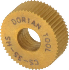 Dorian Tool - 1/2" Diam, 90° Tooth Angle, 35 TPI, Standard (Shape), Form Type High Speed Steel Straight Knurl Wheel - 3/16" Face Width, 3/16" Hole, Circular Pitch, Bright Finish, Series C - Exact Tooling