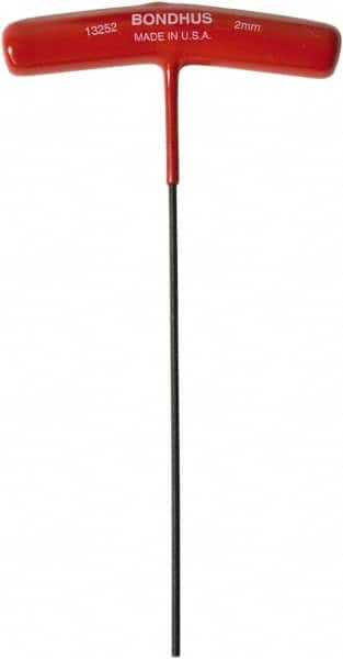 Bondhus - 2mm Hex, T-Handle Cushion Grip, Ball End Hex Key - 150mm OAL, Protanium High Torque Steel, Metric System of Measurement - Exact Tooling