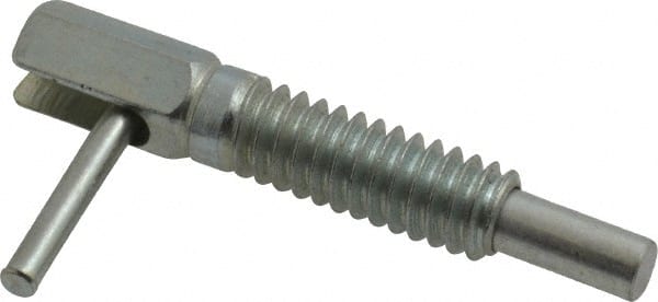 Gibraltar - 1/4-20, 0.8" Thread Length, 0.16" Plunger Diam, 0.5 Lb Init to 2.5 Lb Final End Force, Steel Locking L Handle Plunger - 1-1/4" Body Length, 0.8" Length Under Head, 0.38" Plunger Projection - Exact Tooling