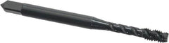 OSG - #6-32 UNC, 3 Flute, 45° Helix, Modified Bottoming Chamfer, Oxide Finish, Vanadium High Speed Steel Spiral Flute STI Tap - Right Hand Flute, 2" OAL, 0.141" Shank Diam, 11/16" Thread Length, Series 302 - Exact Tooling