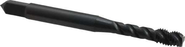 OSG - #8-32 UNC, 3 Flute, 45° Helix, Modified Bottoming Chamfer, Oxide Finish, Vanadium High Speed Steel Spiral Flute STI Tap - Right Hand Flute, 2-1/8" OAL, 0.168" Shank Diam, 3/4" Thread Length, Series 302 - Exact Tooling