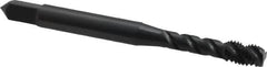 OSG - #8-32 UNC, 3 Flute, 45° Helix, Modified Bottoming Chamfer, Oxide Finish, Vanadium High Speed Steel Spiral Flute STI Tap - Right Hand Flute, 2-1/8" OAL, 0.168" Shank Diam, 3/4" Thread Length, Series 302 - Exact Tooling