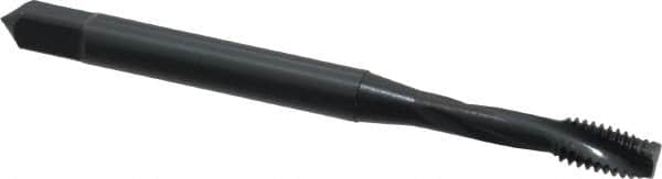 OSG - #6-32 UNC, 3 Flute, 15° Helix, Modified Bottoming Chamfer, Oxide Finish, Powdered Metal Spiral Flute STI Tap - Right Hand Flute, 2" OAL, 0.141" Shank Diam, 11/16" Thread Length, Series 315 - Exact Tooling