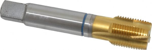 Guhring - 1-12 UNF, 4 Flute, TiN Finish, Powdered Metal Spiral Point Tap - Plug Chamfer, Right Hand Thread, 5-1/8" OAL, 0.8" Shank Diam, 2B Class of Fit, Series 3908 - Exact Tooling