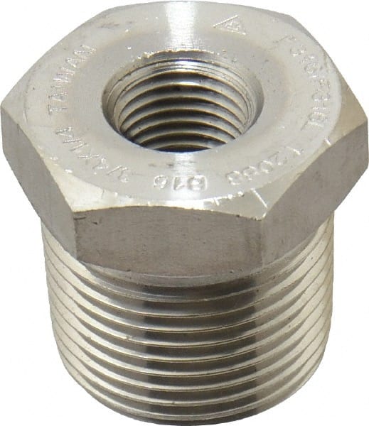Merit Brass - 3/4 x 1/4" Grade 316/316L Stainless Steel Pipe Hex Bushing - MNPT x FNPT End Connections, 3,000 psi - Exact Tooling