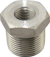 Merit Brass - 3/4 x 1/4" Grade 316/316L Stainless Steel Pipe Hex Bushing - MNPT x FNPT End Connections, 3,000 psi - Exact Tooling