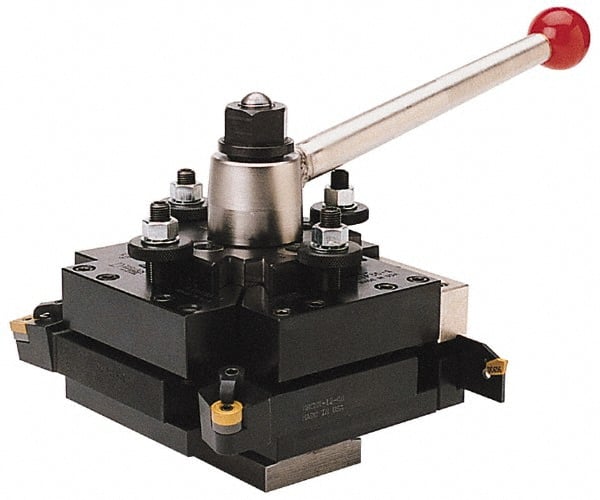 Dorian Tool - Series AXA Tool Post Holder & Set for 0 to 12" Lathe Swing - 5 Piece, Includes (4) Holders, Tool Post - Exact Tooling