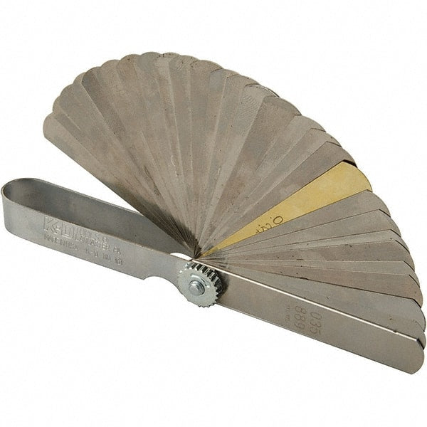 Dynabrade - 24 Piece, 0.0015 to 0.025", Feeler Gage Set - 3-1/2" Leaf Length, 1/2" Wide, Stainless Steel - Exact Tooling