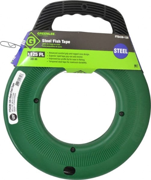 Greenlee - 125 Ft. Long x 1/8 Inch Wide, 0.045 Inch Thick, Steel Fish Tape - 400 Lb. Pulling Strength, Includes Case - Exact Tooling