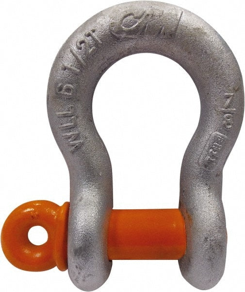 CM - 7/16" Nominal Chain Size, 1.5 Ton Carbon Steel Screw Anchor Shackle - 5/8" Diam, 1/2" Pin Diam, 23/32" Wide Inside Jaw, 1-1/32" Inside Width - Exact Tooling