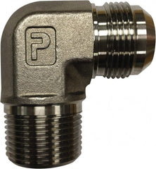 Parker - 1-1/4" Tube OD, 37° Steel Flared Tube Male Elbow - 1-1/4 NPTF, Flare x MNPTF Ends - Exact Tooling