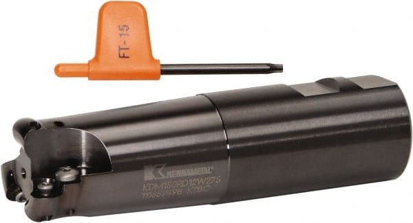 Kennametal - 1-1/2" Cutting Diam, 1-1/2" Shank Diam, 1-1/2" Max Depth of Cut, Straight Shank Indexable Copy End Mill - 3 Inserts, RD.X 12.. Insert, KDM Toolholder, Through Coolant - Exact Tooling