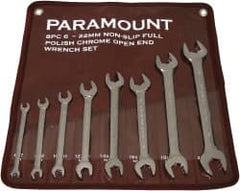 Paramount - 8 Piece, 6mm to 22mm, Open End Wrench Set - Metric Measurement Standard, Full Polish Finish, Comes in Canvas Pouch - Exact Tooling