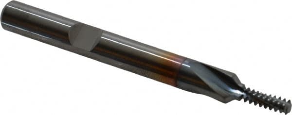 Emuge - #10-24 UNC, 0.136" Cutting Diam, 3 Flute, Solid Carbide Helical Flute Thread Mill - Internal Thread, 0.395" LOC, 2-1/2" OAL, 1/4" Shank Diam - Exact Tooling