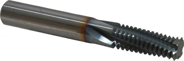 Emuge - 5/8-11 UNC, 0.496" Cutting Diam, 4 Flute, Solid Carbide Helical Flute Thread Mill - Internal Thread, 1.316" LOC, 3-3/4" OAL, 1/2" Shank Diam - Exact Tooling