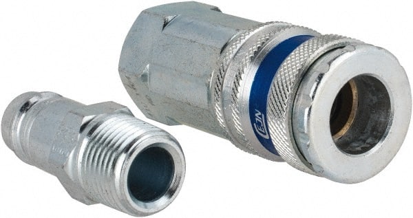 Dynabrade - 2 Piece 3/8" Body 3/8 NPT 150 psi Brass/Steel Industrial Pneumatic Coupling Plug Set - Exact Tooling