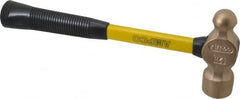 Ampco - 2 Lb Head Aluminum Bronze Nonsparking Ball Pein Hammer - Fiberglass Handle, 14" OAL, Fiberglass with Cushion Grip - Exact Tooling