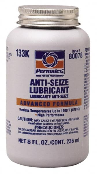 Permatex - 8 oz Bottle High Temperature Anti-Seize Lubricant - Aluminum/Copper/Graphite, -51 to 1,600°F, Silver Colored, Water Resistant - Exact Tooling