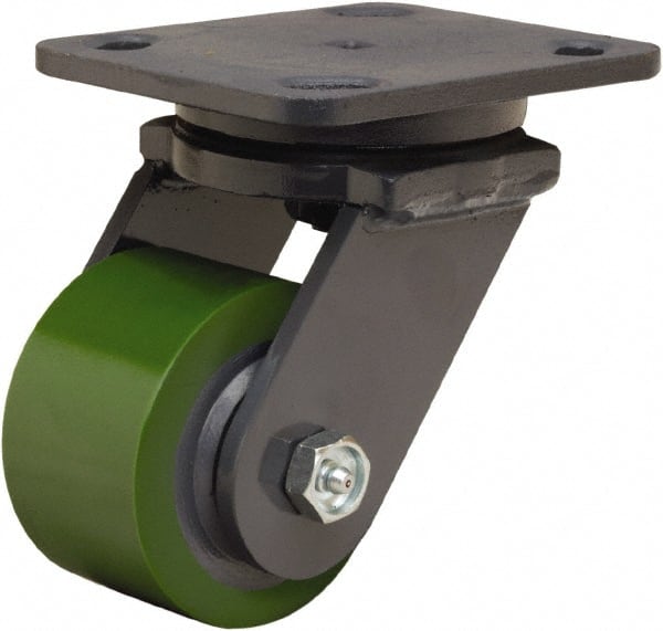 Hamilton - 3-1/4" Diam x 2" Wide x 5-1/4" OAH Top Plate Mount Swivel Caster - Polyurethane Mold onto Cast Iron Center, 575 Lb Capacity, Straight Roller Bearing, 4 x 5" Plate - Exact Tooling