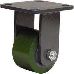 Hamilton - 3-1/4" Diam x 2" Wide x 5-1/4" OAH Top Plate Mount Rigid Caster - Polyurethane Mold onto Cast Iron Center, 575 Lb Capacity, Straight Roller Bearing, 4 x 4-1/2" Plate - Exact Tooling