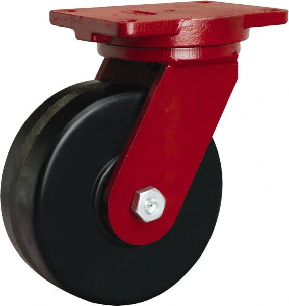 Hamilton - 8" Diam x 3" Wide x 10-1/2" OAH Top Plate Mount Swivel Caster - Phenolic, 3,000 Lb Capacity, Straight Roller Bearing, 6-1/8 x 7-1/2" Plate - Exact Tooling