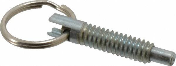 Gibraltar - 1/4-20, 0.8" Thread Length, 0.155" Plunger Diam, 1/4" Plunger Projection, 1 Lb Init to 2.5 Lb Final End Force, Steel Locking Pull Ring Plunger - 0.8" Len Under Head, 1.14" Body Len, 0.62" Ring Diam, 1.14" Plunger Len, 0.34" Head Height - Exact Tooling