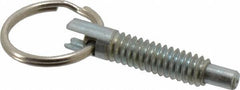 Gibraltar - 1/4-20, 0.8" Thread Length, 0.155" Plunger Diam, 1/4" Plunger Projection, 1 Lb Init to 2.5 Lb Final End Force, Steel Locking Pull Ring Plunger - 0.8" Len Under Head, 1.14" Body Len, 0.62" Ring Diam, 1.14" Plunger Len, 0.34" Head Height - Exact Tooling