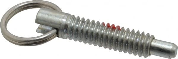 Gibraltar - 1/4-20, 0.8" Thread Length, 0.155" Plunger Diam, 1/4" Plunger Projection, 1 Lb Init to 2.5 Lb Final End Force, Steel Locking Pull Ring Plunger - Exact Tooling