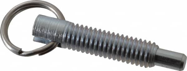 Gibraltar - 3/8-16, 1.2" Thread Length, 0.233" Plunger Diam, 3/8" Plunger Projection, 2 Lb Init to 4 Lb Final End Force, Steel Locking Pull Ring Plunger - 1.2" Len Under Head, 1.68" Body Len, 0.98" Ring Diam, 1.68" Plunger Len, 0.48" Head Height - Exact Tooling